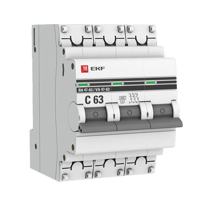 Автоматический выключатель 3P 16А (D) 6кА ВА 47-63 EKF PROxima mcb4763-6-3-16D-pro mcb4763-6-3-16D-pro