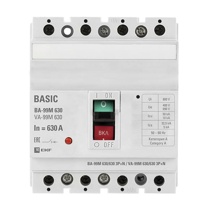 Выключатель автоматический ВА-99М 630/630А 3P+N 50кА EKF Basic mccb99-630-630m-4P mccb99-630-630m-4P