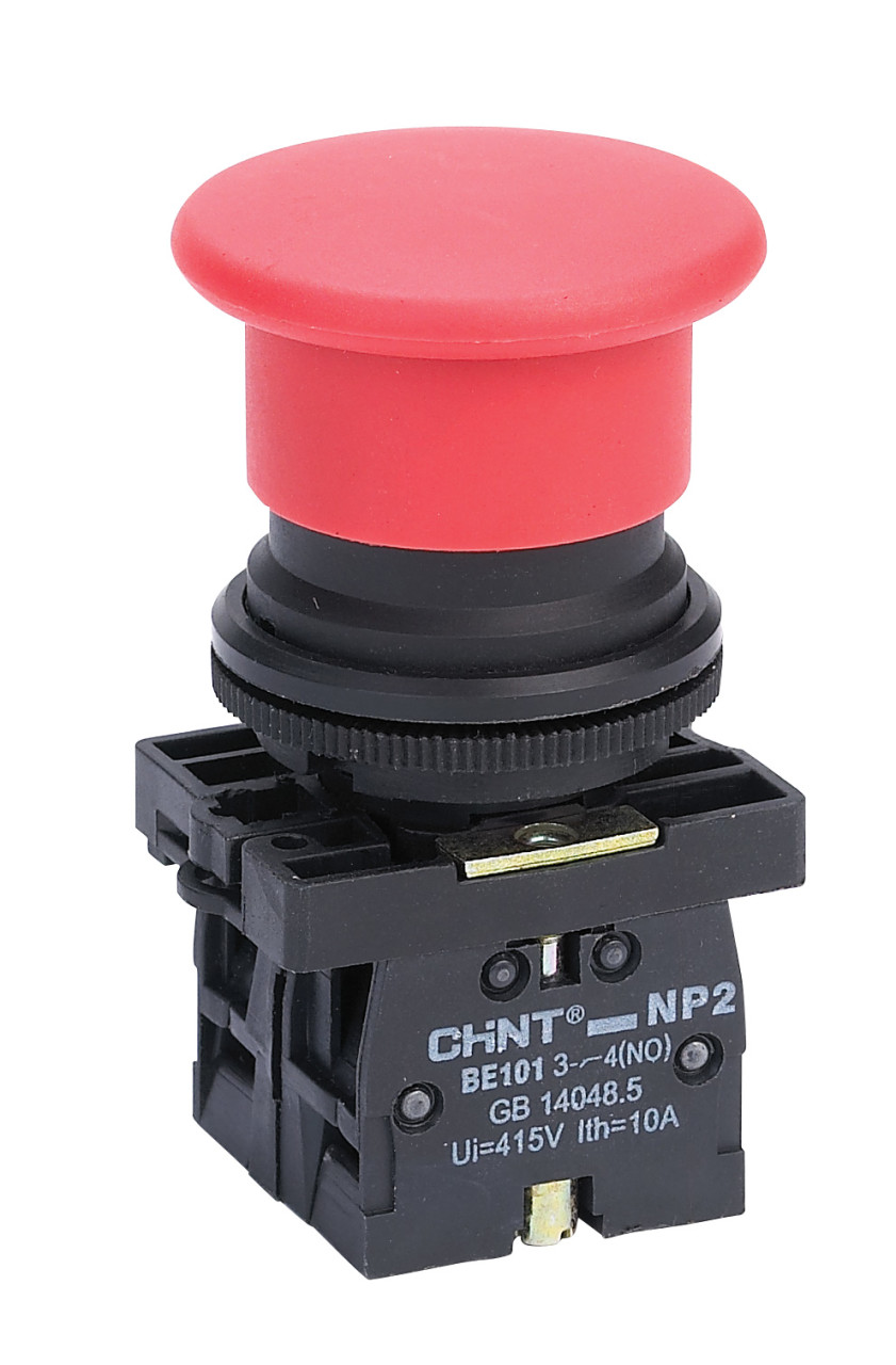 Кнопка управления "Грибок" Φ40мм（2）с фиксации  NP2-ES542 без подсветки красная 1НЗ  IP40 (CHINT)