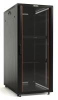 Шкаф напольный 19-дюймовый, 42U, 2055x800х1000 мм (ВхШхГ), передняя стеклянная дверь со стальными перфорированными боковинами, задняя дверь сплошная, ручка с замком, крыша нового типа, цвет черный (RAL 9004), (разобранный) Hyperline