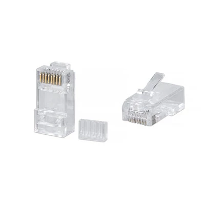 Коннектор RJ-45 под витую пару, категория 6 (50 µ"/ 50 микродюймов), универсальный (для одножильного и многожильного кабеля), со вставкой