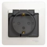 GLOSSA РОЗЕТКА с заземлением со шторками с крышкой, в сборе,16А IP44, ПЕРЛАМУТР