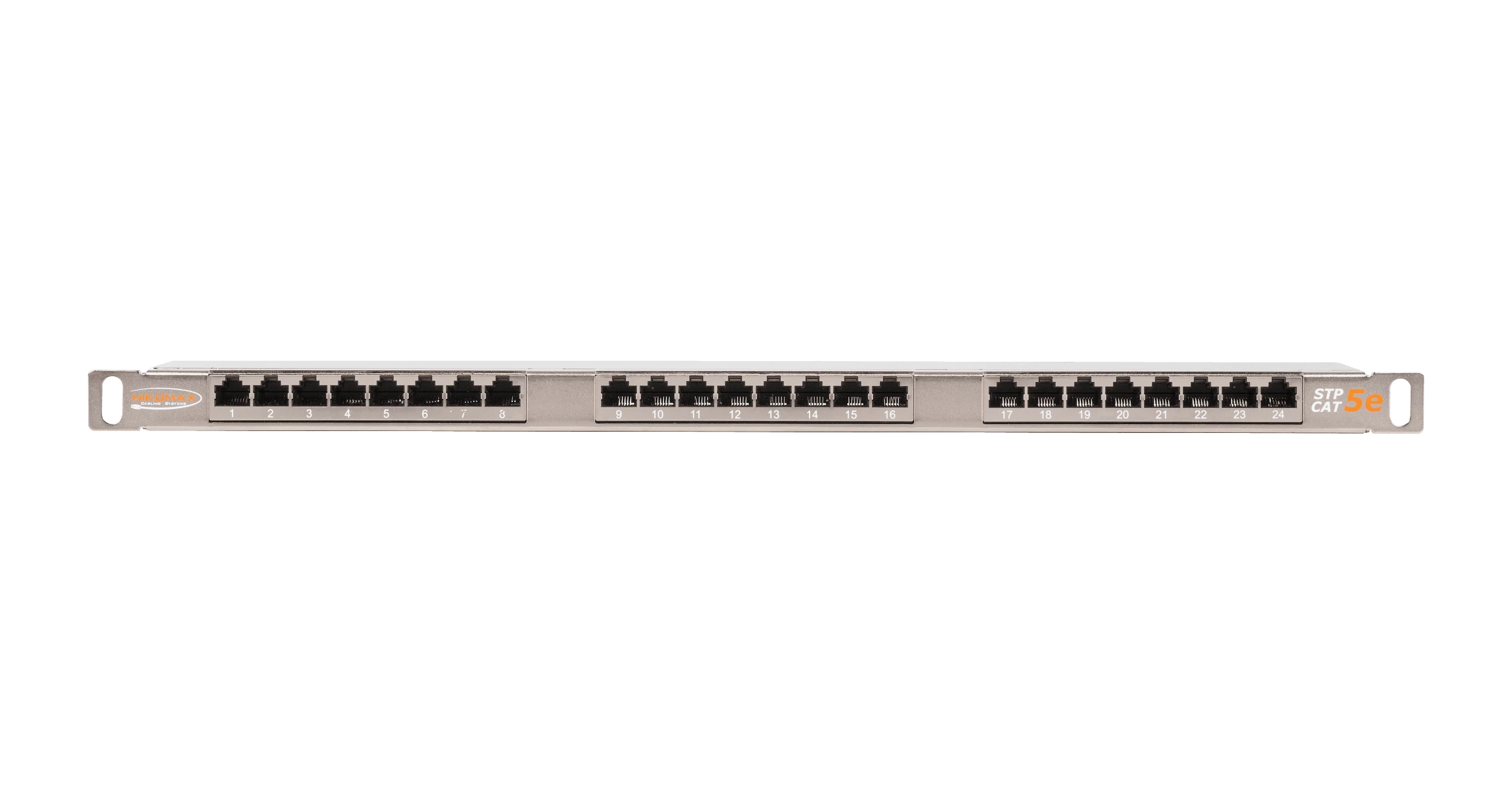 Коммутационная панель NIKOMAX 19", 0,5U, 24 порта, Кат.5e (Класс D), 100МГц, RJ45/8P8C, 110/KRONE, T568A/B, полный экран, с органайзером, металлик - гарантия: 5 лет расширенная / 25 лет системная