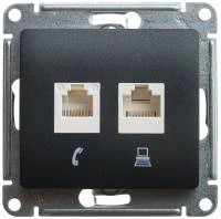 Двойная компьютерная розетка GLOSSA RJ45+RJ45, кат.5E, механизм, антрацит