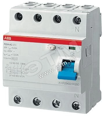 УЗО четырехполюсное FH204AC-25/0,1
