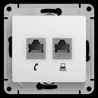 Двойная компьютерная розетка GLOSSA RJ11+RJ45, кат.5E, механизм, белый
