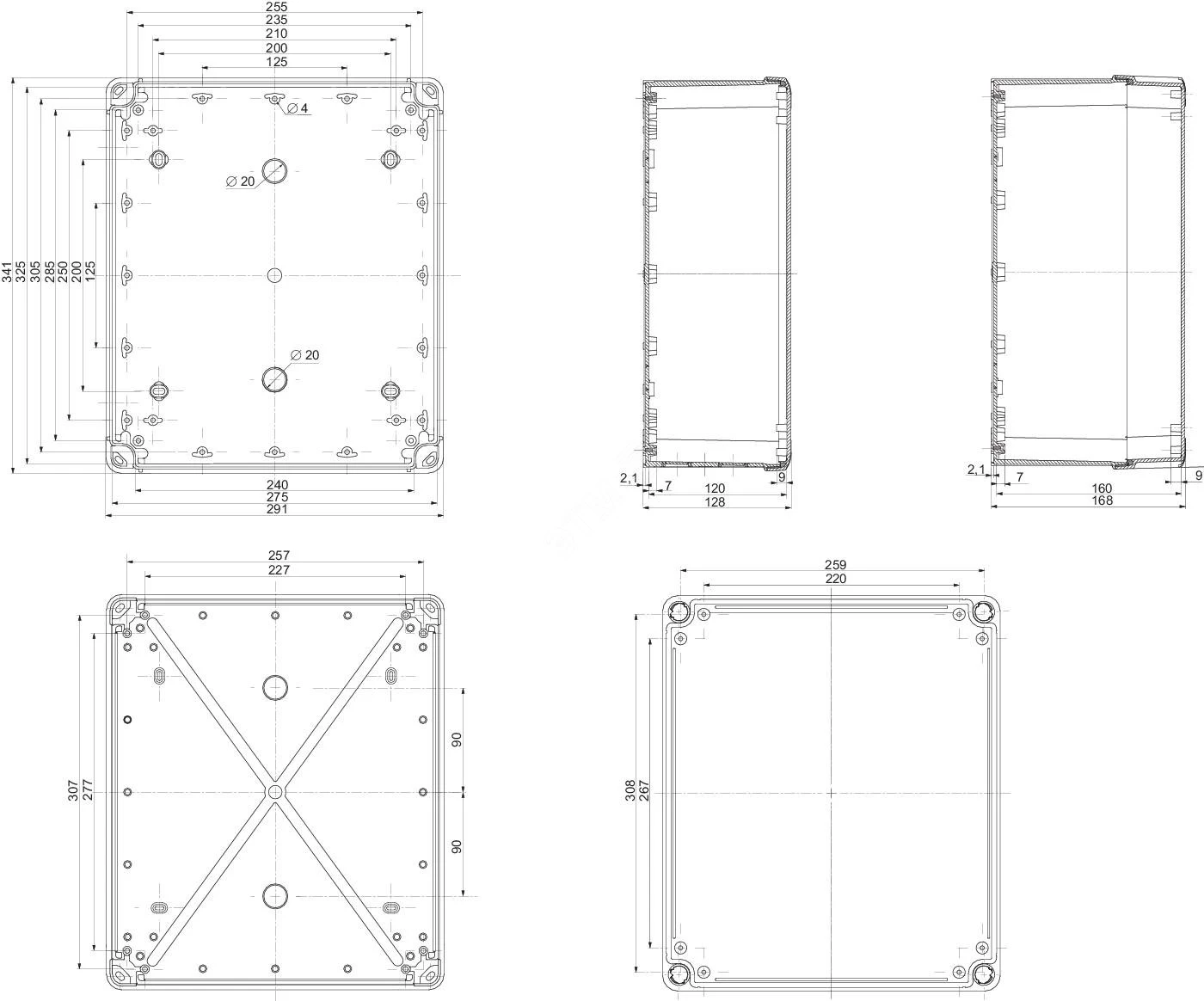 ПЛАСТ.КОРОБКА ABS 341x291x128