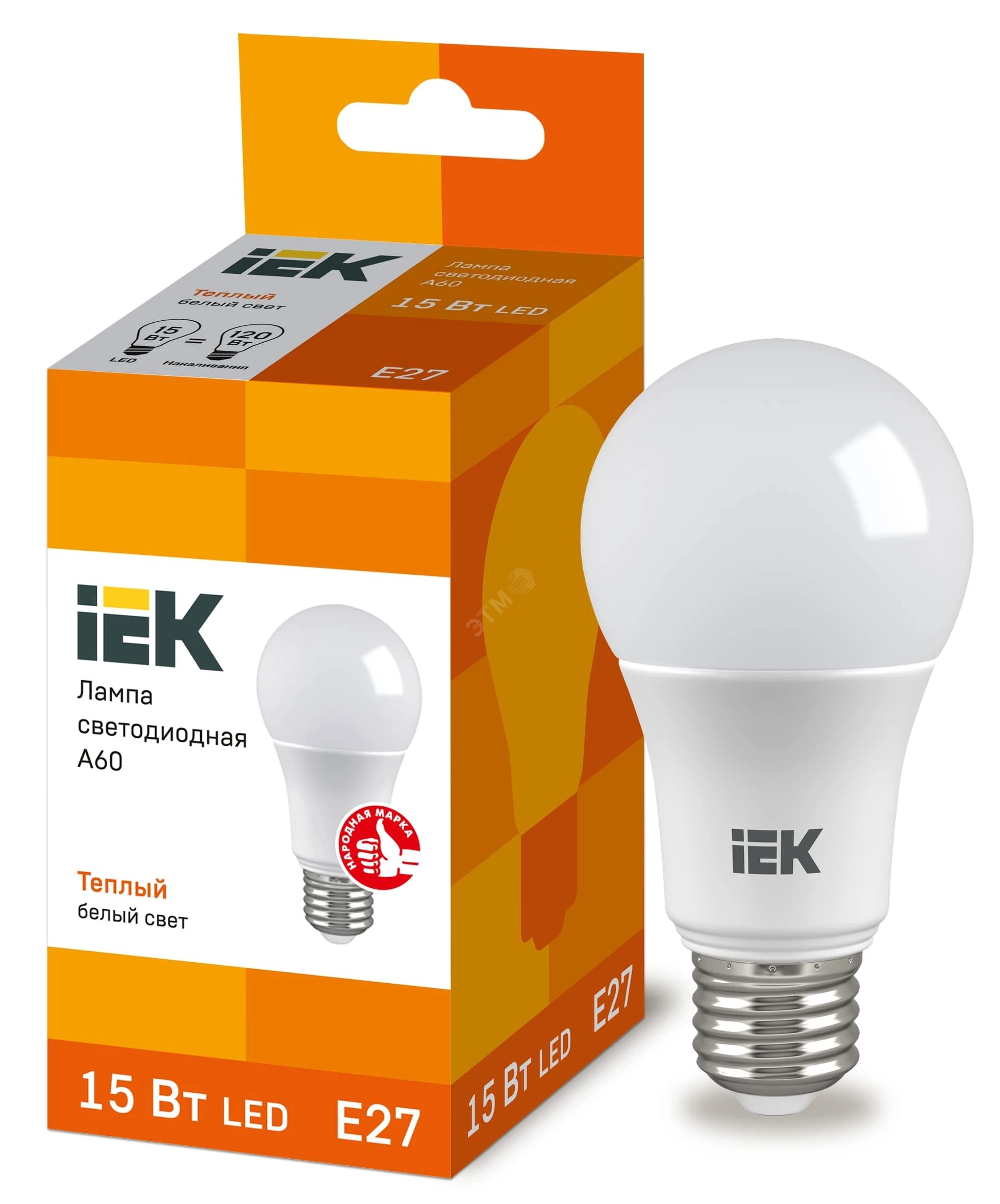 Лампа светодиодная ECO A60 шар 15Вт 230В 3000К E27 IEK