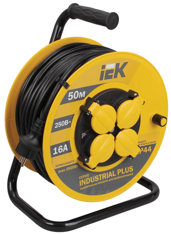 Катушка УК50 с т/з 4 места 2Р+PЕ/50метров 3х1,5мм2 IP44 "Industrial plus"