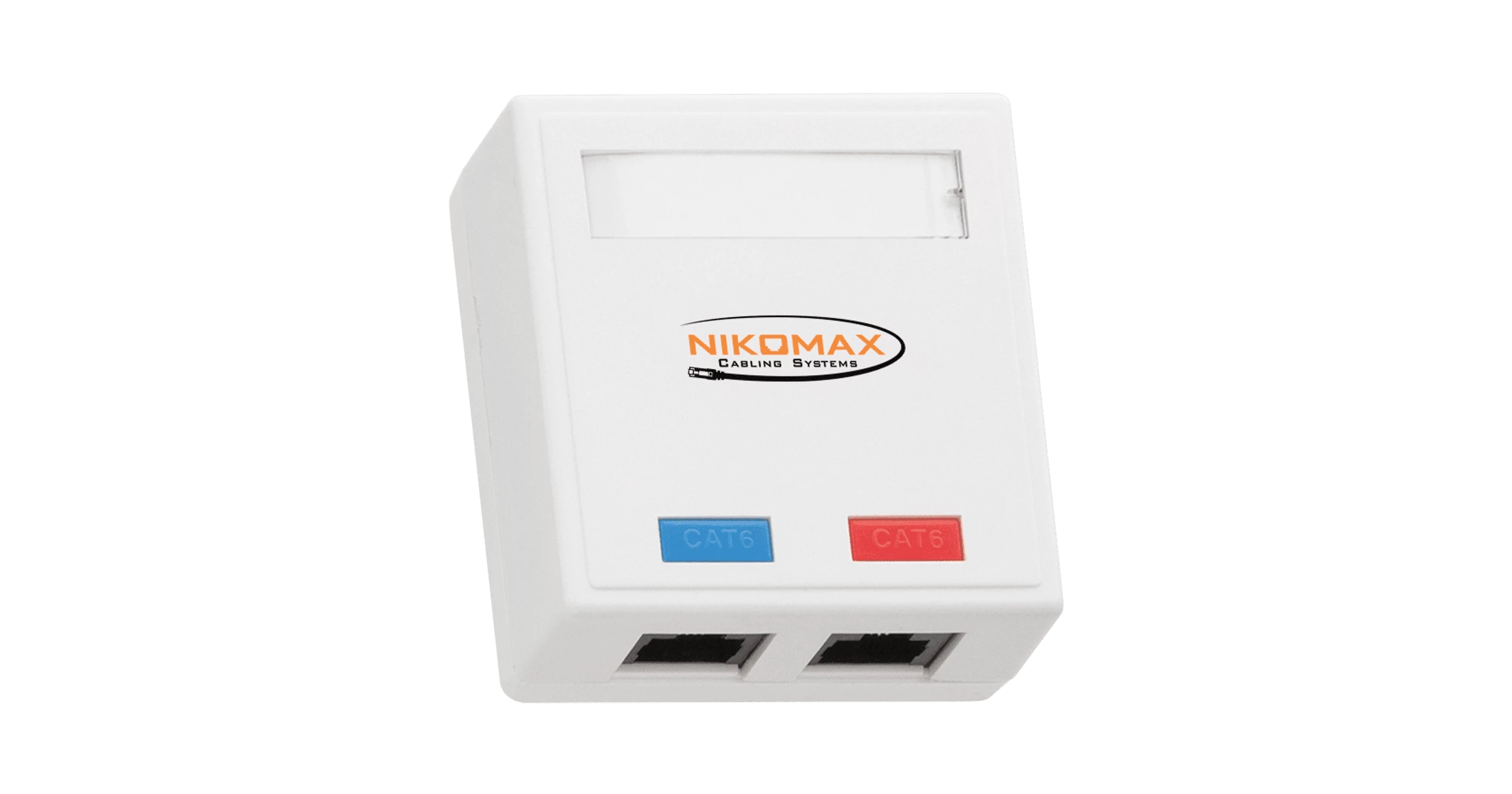 Настенная розетка NIKOMAX, 2 порта, Кат.6 (Класс E), 250МГц, RJ45/8P8C, 110/KRONE, T568A/B, на печатной плате, неэкранированная, белая - гарантия: 5 лет расширенная / 25 лет системная