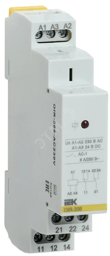 Промежуточное реле OIR 2 контакта (8А) 230 В AC IEK