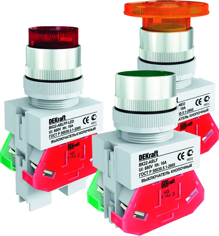 Выкл. кноп. ABLFP ?22 мм LED кр. 24В AC/DC ВK-22 DEKraft