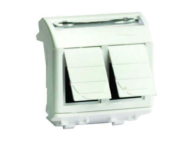 Ком.роз. двойная RJ45 кат.5e экран. (8P8C, Hyperline, Dual IDC: 110&Krone) Brava, белая, 2мод