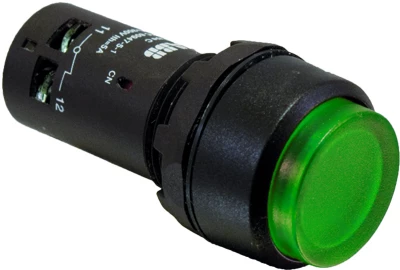 Кнопка с подсветкой CP3-13G-10 зеленая 220В AC/DC с выступающей клавишей без фиксации 1НО