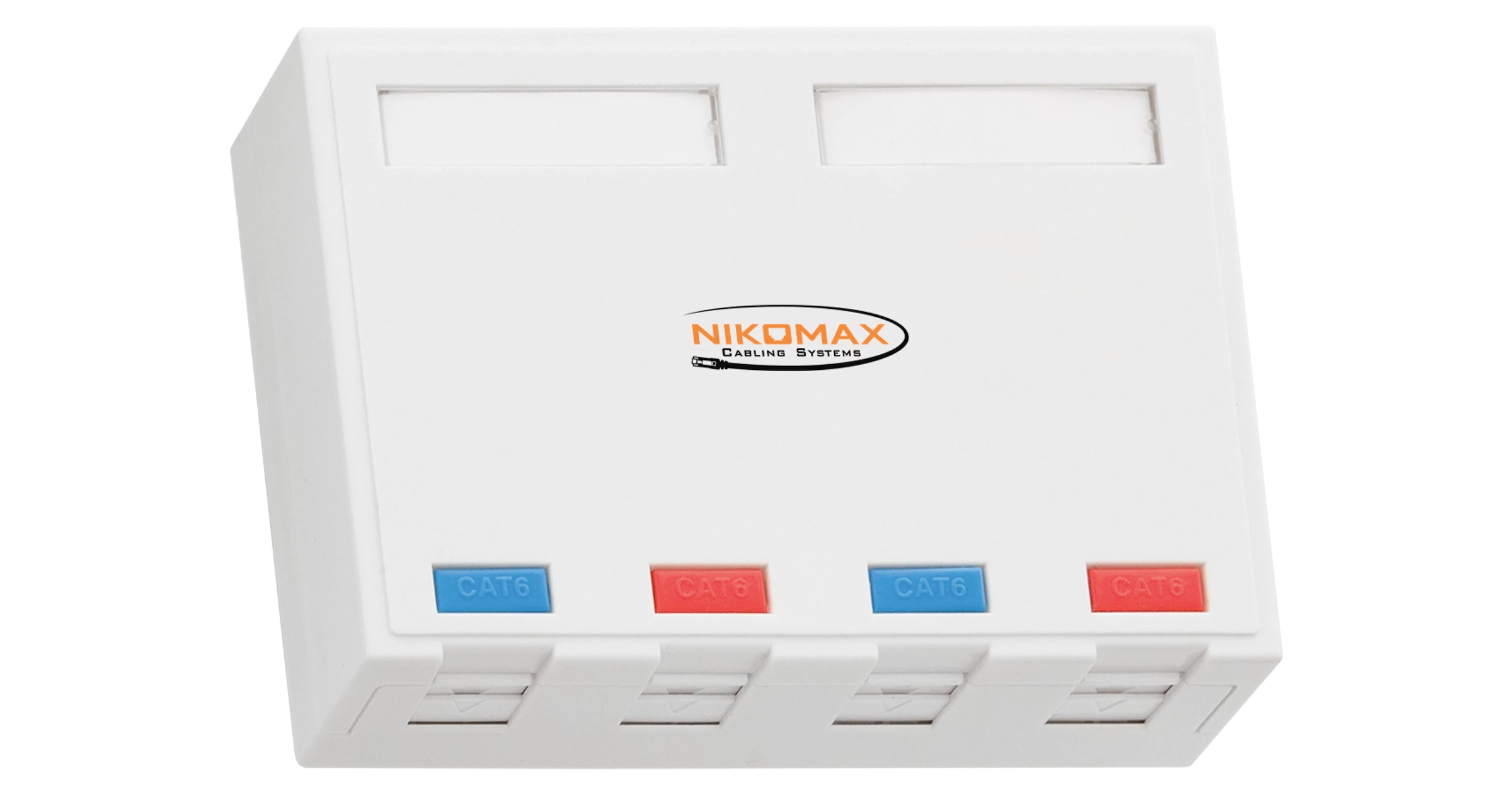 Корпус настенной розетки NIKOMAX, 4 порта, под модули-вставки типа Keystone, со шторками, белый