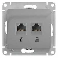 Двойная компьютерная розетка GLOSSA RJ45+RJ45, кат.5E, механизм, алюминий