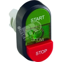 Кнопка двойная MPD15-11G (зеленая/красная-выступающая) зеленая л инза с текстом (START/STOP)