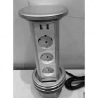 Блок розеточный настольный, 3х2К+З, 2-USB (45х45), с беспроводной зарядкой, выдвижной, алюминий, IP54