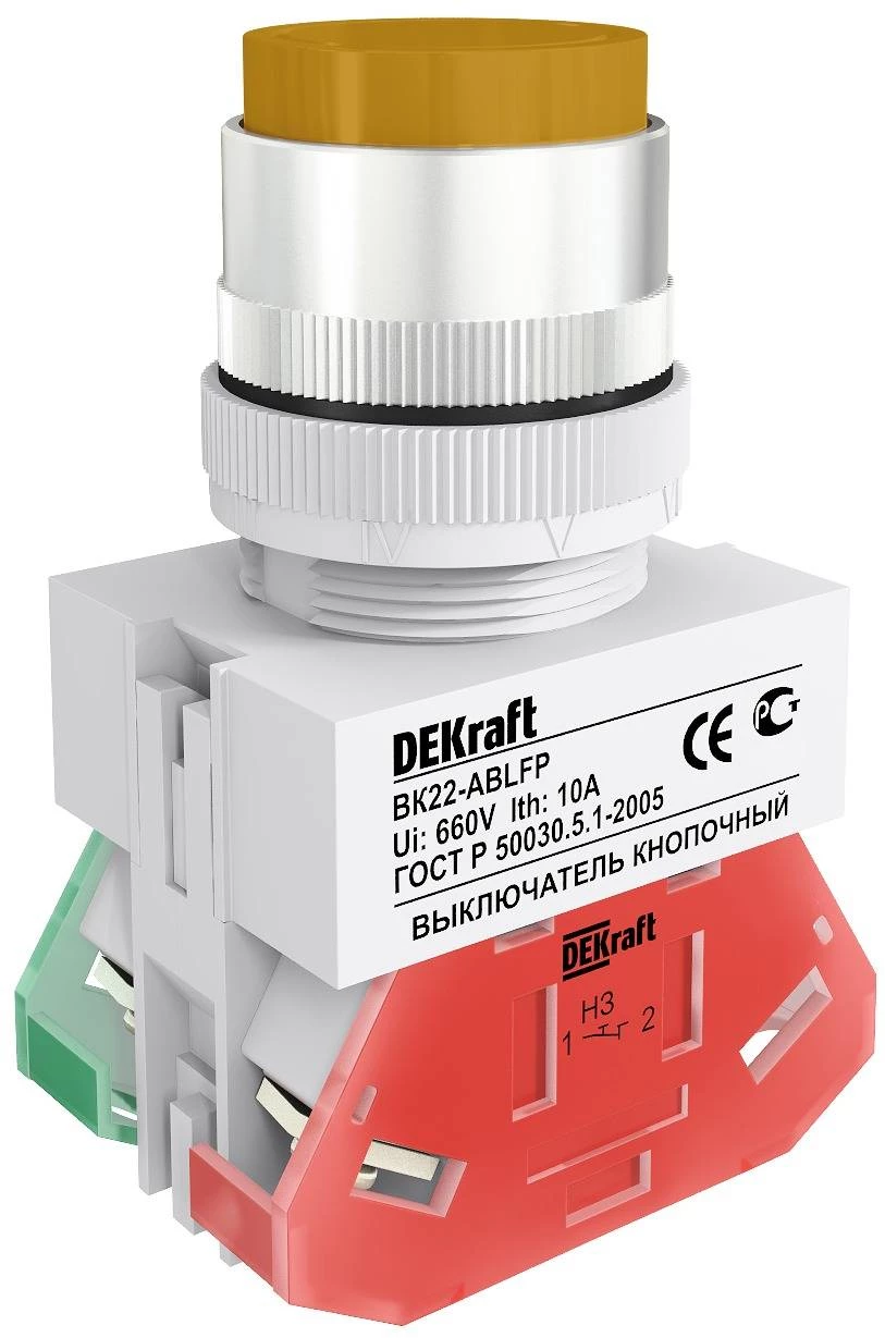 Выкл. кноп. с фикс. ABFP ?22 мм жел. LED 220В ВK-22 DEKraft