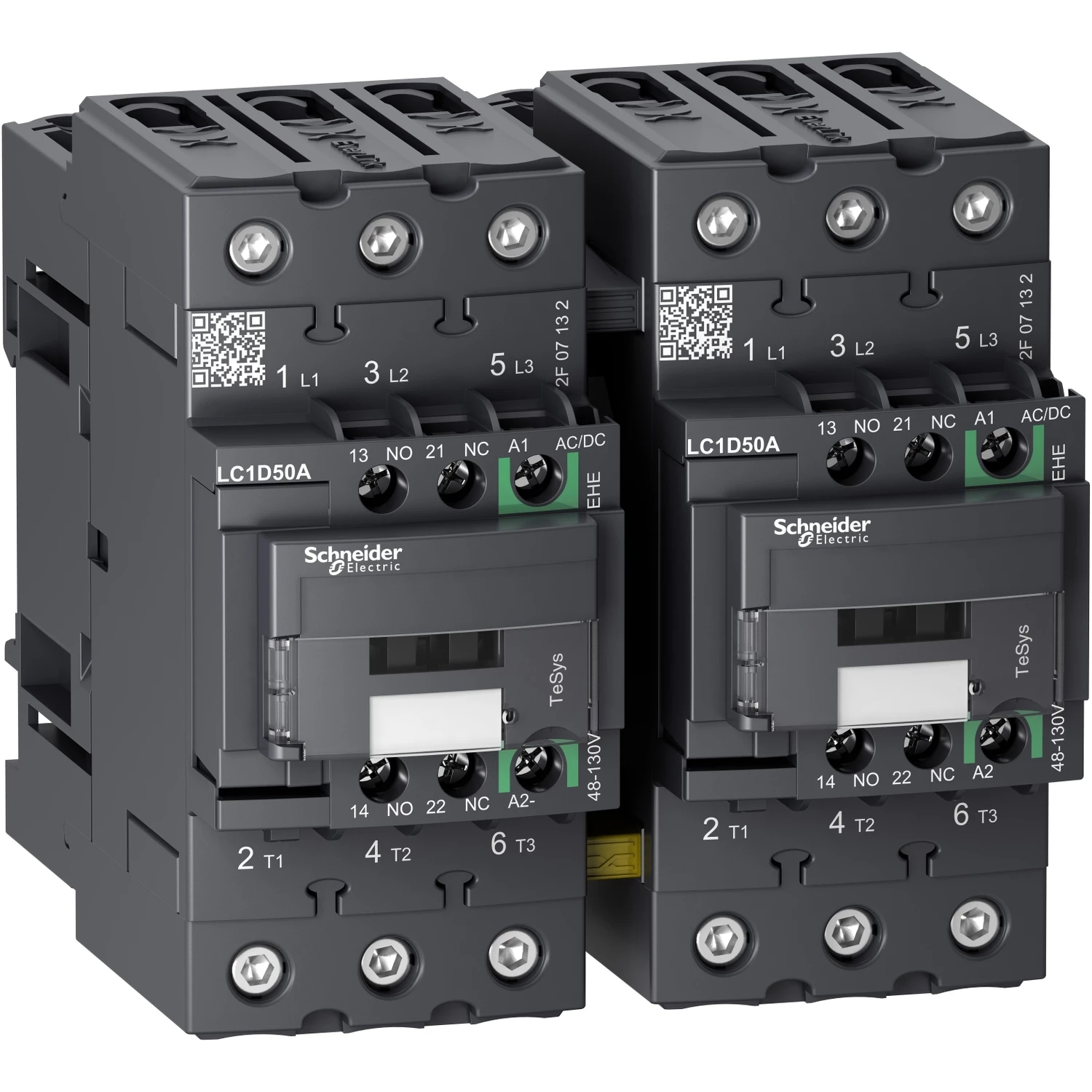 3Р РЕВЕРСИВНЫЙ КОНТАКТОР EVERLINK AC3 440В 50A, КАТУШКА УПРАВЛЕНИЯ 48-130В AC/DC