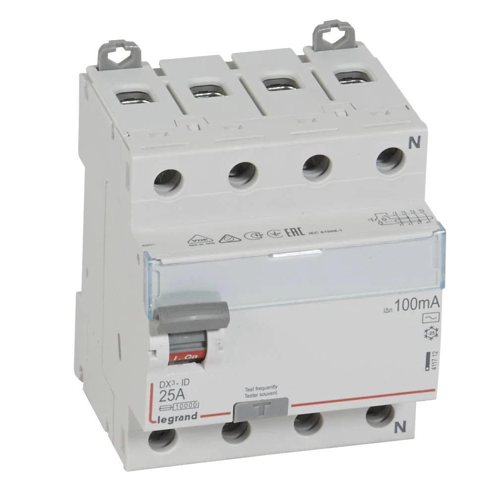 УЗО четырехполюсное DX3 4П 25А AC 100мА N спр.