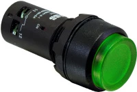 Кнопка с подсветкой CP3-13G-10 зеленая 220В AC/DC с выступающей клавишей без фиксации 1НО
