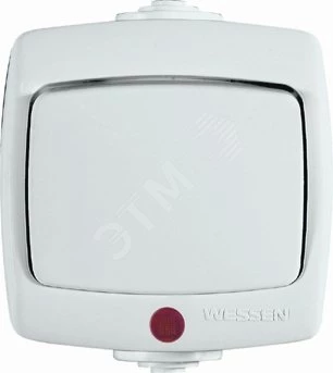 РОНДО IP44 О/У 1-клавишный ПЕРЕКЛЮЧАТЕЛЬ с подсветкой 6А, 250В, БЕЛЫЙ. Россия