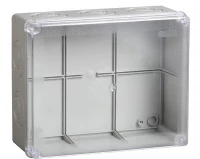 Коробка КМ41275 распаячная для о/п 240х195х90 мм IP44 (RAL7035, прозр. кр., кабельные вводы 5 шт)