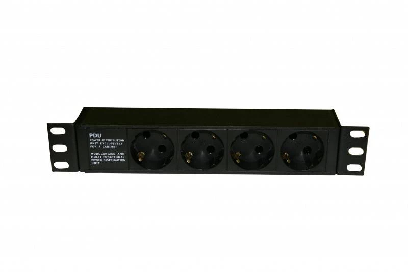 Блок розеток 10&quot;, 250В, 1U, 16А, 4 розетки Schuko, алюминиевый корпус, разъем IEC 60320 C14 Hyperline
