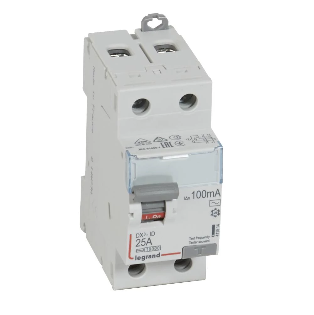 Двухполюсное устройство защитного отключения DX3 2П 25А 100мА-AC