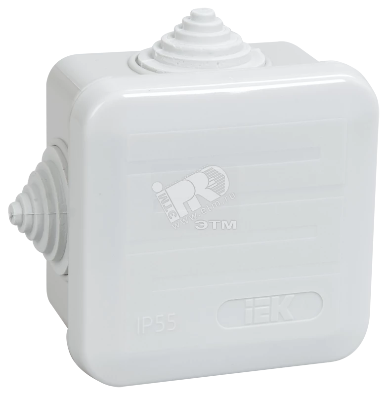Коробка КМ41236 распаячная для о/п 70х70х40 мм IP44 (RAL7035, 4 гермоввода, защелкивающаяся крышка)