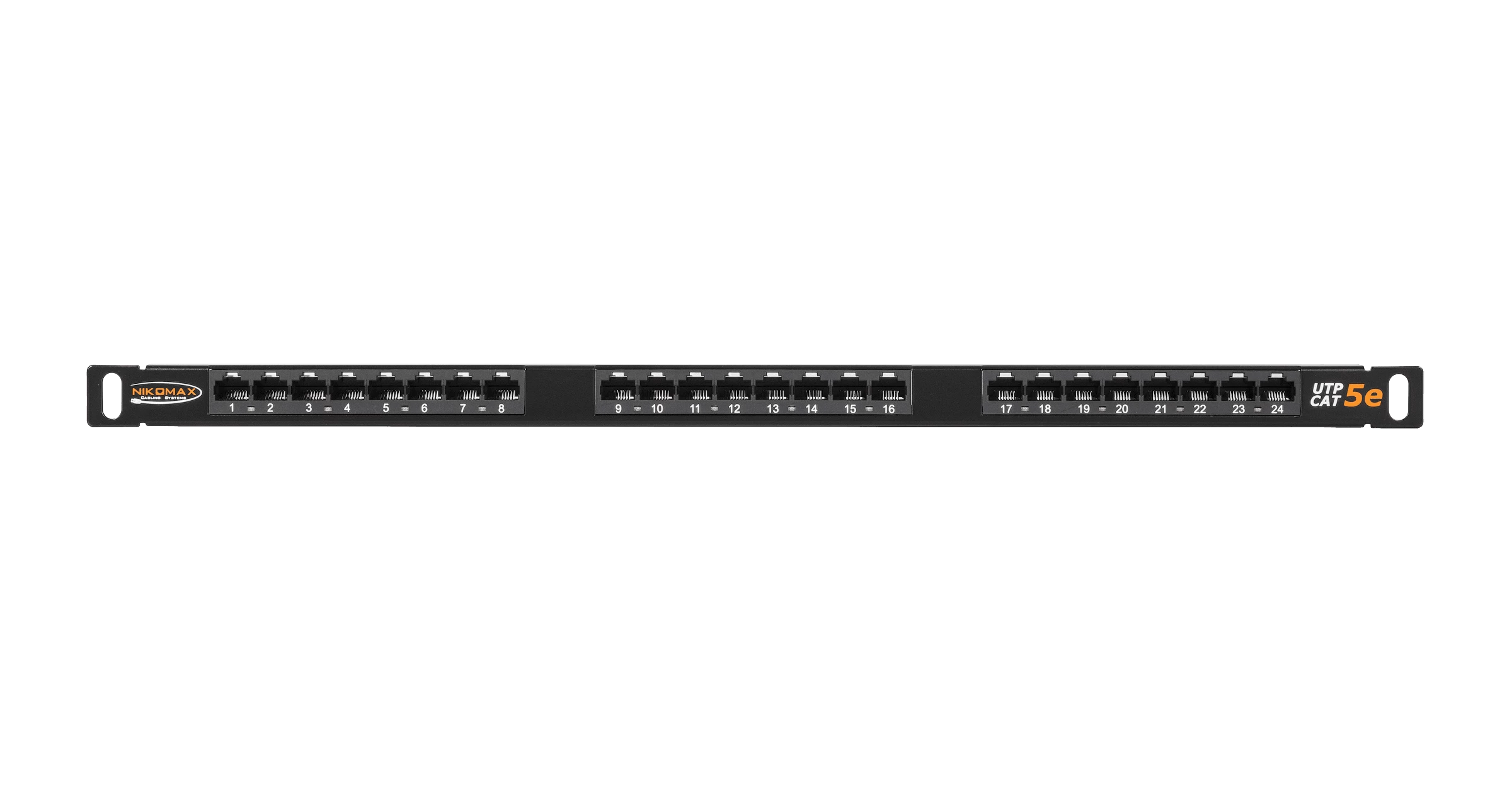Коммутационная панель NIKOMAX 19", 0,5U, 24 порта, Кат.5e (Класс D), 100МГц, RJ45/8P8C, 110/KRONE, T568A/B, неэкранированная, с органайзером, черная - гарантия: 5 лет расширенная / 25 лет системная