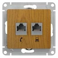 Двойная компьютерная розетка GLOSSA RJ11+RJ45, кат.5E, механизм, дерево дуб