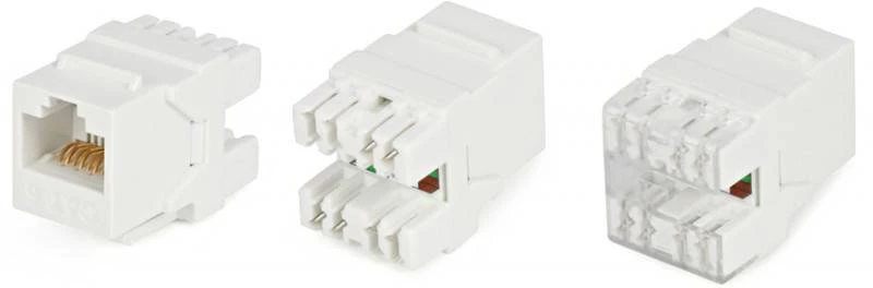 (High-Bandwidth applications) Вставка Keystone Jack RJ-45(8P8C), категория 6 тип 180 градусов, белая Hyperline