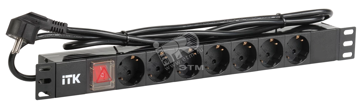 ITK PDU 7 розеток нем. ст, с LED выкл,1U, шнур 2м вилка нем