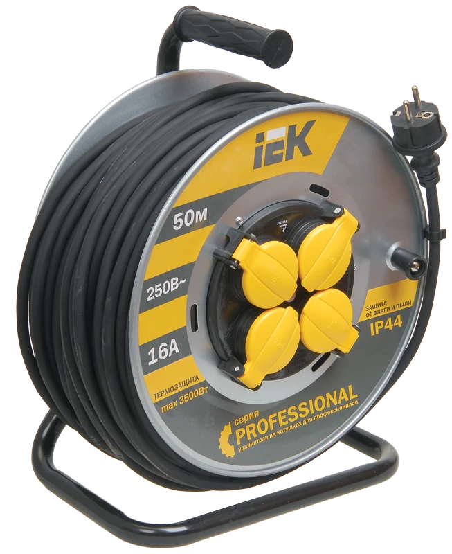 Катушка УК50 на мет с т/з 4 места 2Р+PЕ/50м КГ 3х2,5мм2 IP44 "Professional"