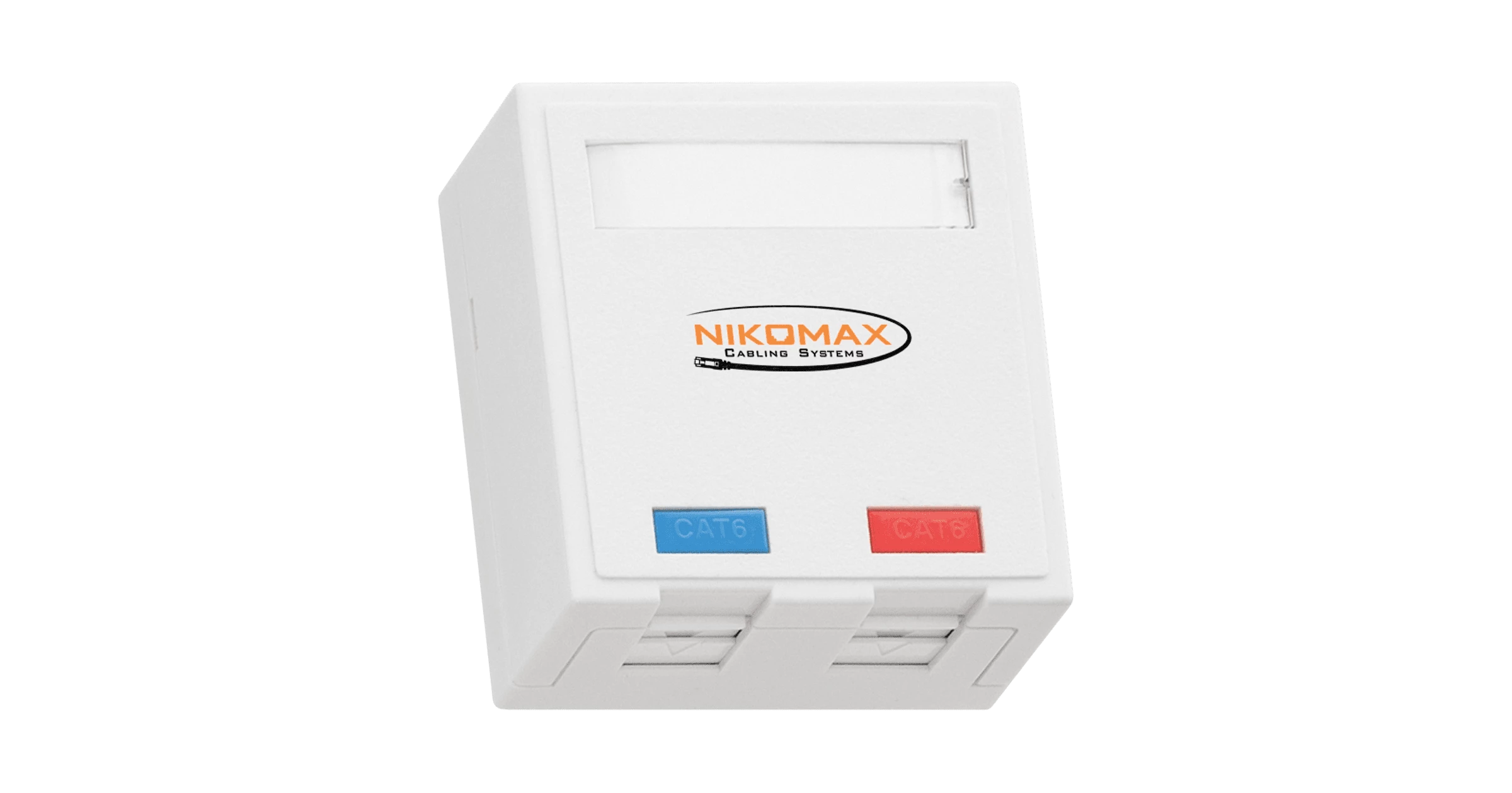 Корпус настенной розетки NIKOMAX, 2 порта, под модули-вставки типа Keystone, со шторками, белый