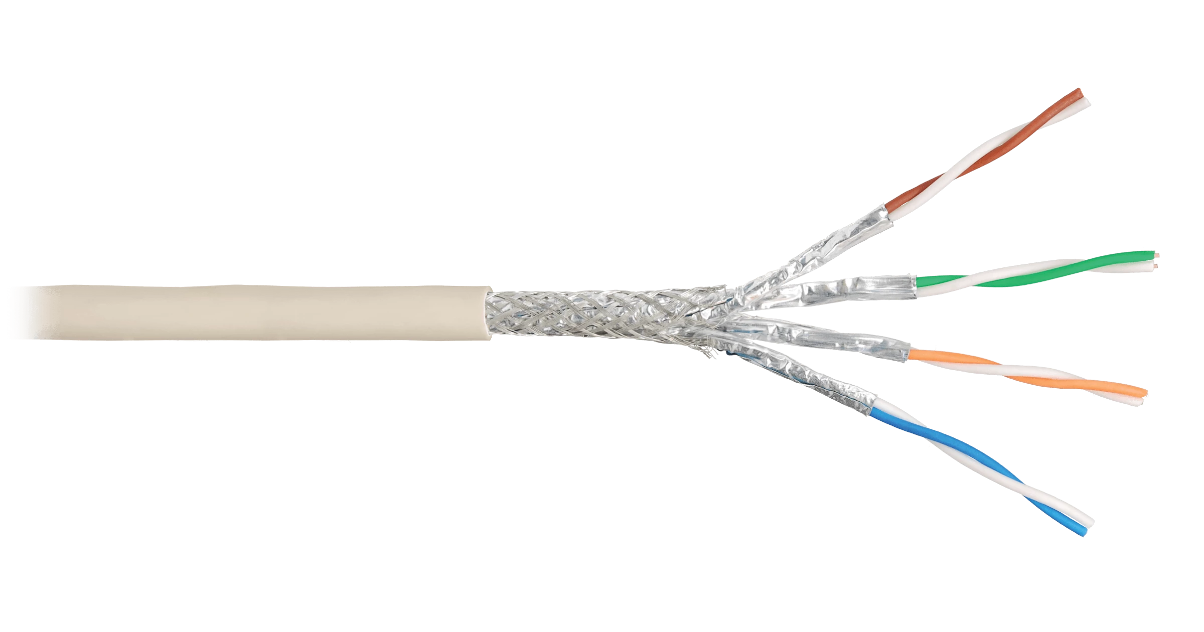 Кабель NIKOLAN S/FTP 4 пары, Кат.6a (Класс Ea), тест по ISO/IEC, 500МГц, одножильный, BC (чистая медь), 23AWG (0,585мм), внутренний, PVC нг(А), слоновая кость, 305м - гарантия: 5 лет расширенная / 25 лет системная