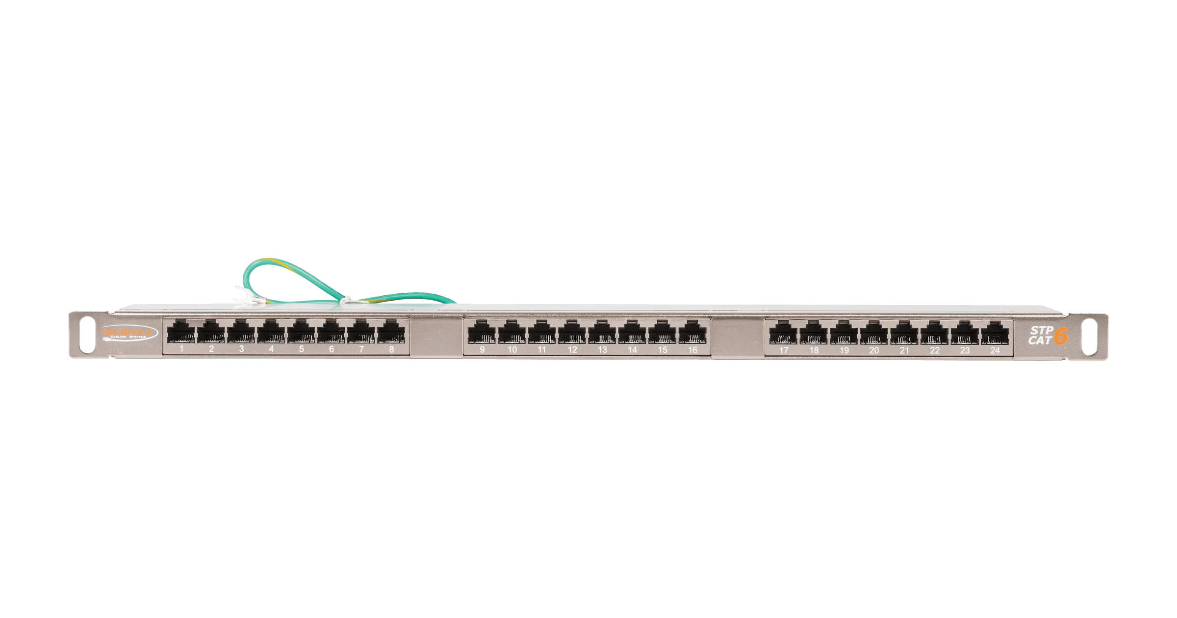 Коммутационная панель NIKOMAX 19", 0,5U, 24 порта, Кат.6 (Класс E), 250МГц, RJ45/8P8C, 110/KRONE, T568A/B, полный экран, с органайзером, металлик - гарантия: 5 лет расширенная / 25 лет системная