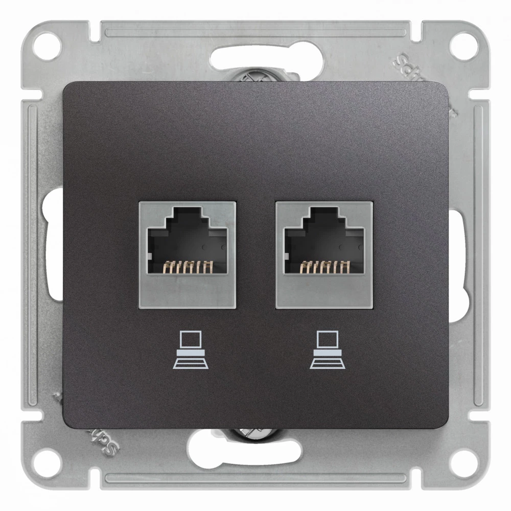 Двойная компьютерная розетка GLOSSA RJ45+RJ45, кат.5E, механизм, графит
