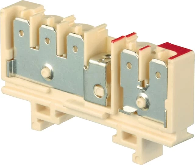 Клемма HD6/9.3G.2G quick-connect (fast on) 6,3x0,8мм, 6 мм. кв., 2 цепи (3 вертикальные с тестовым гнездом +2 вертикальные)