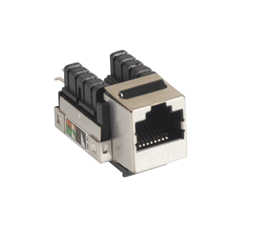 Модуль-вставка NETLAN типа Keystone, Кат.5e (Класс D), 100МГц, RJ45/8P8C, 110/KRONE, T568A/B, экранированный, металлик, уп-ка 10шт.