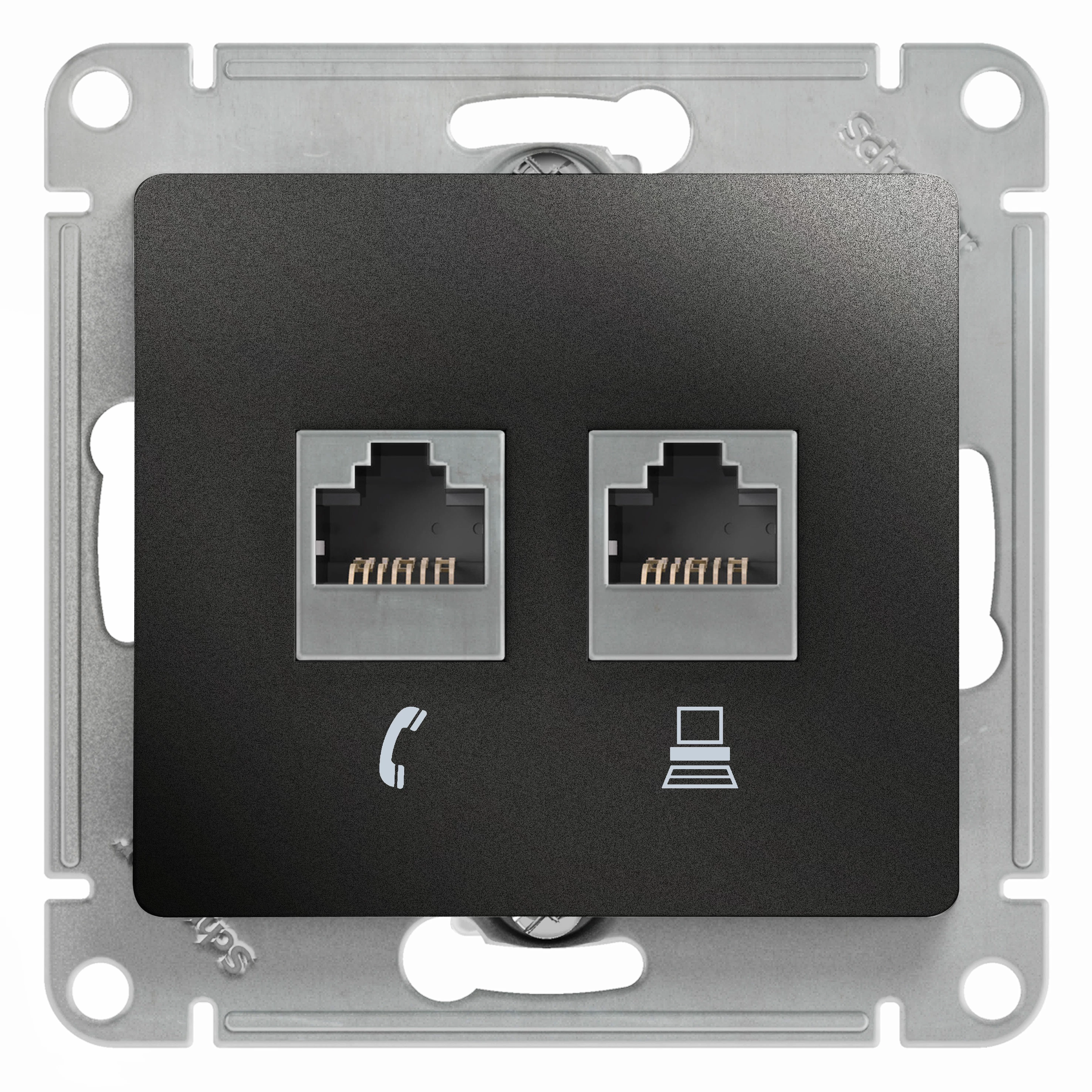 Двойная компьютерная розетка GLOSSA RJ11+RJ45, кат.5E, антрацит