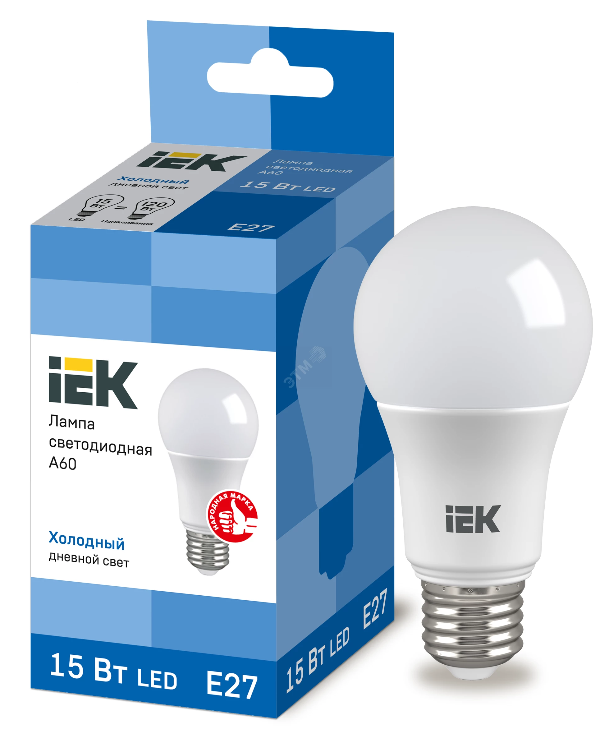 Лампа светодиодная ECO A60 шар 15Вт 230В 6500К E27 IEK