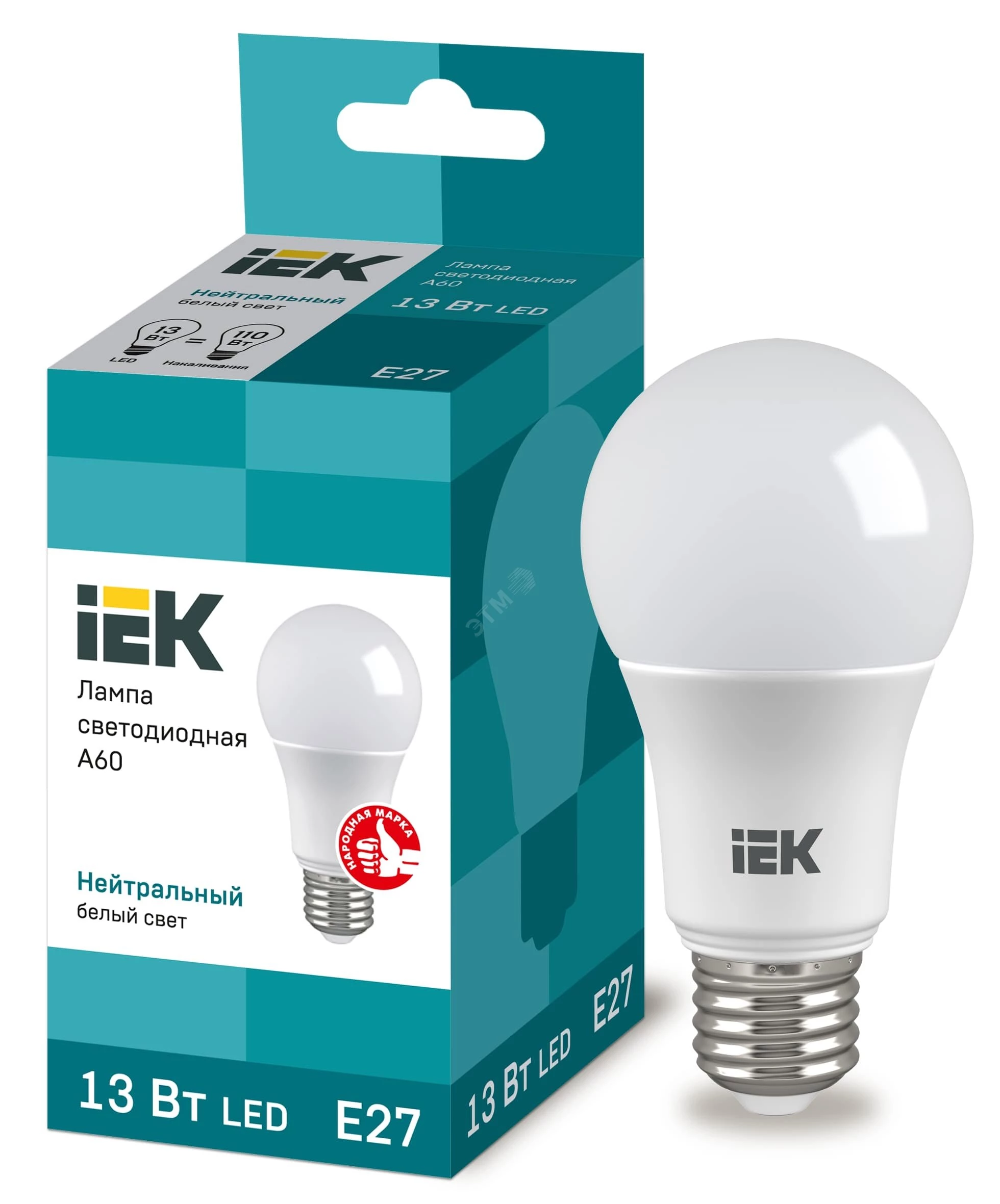 Лампа светодиодная ECO A60 шар 13Вт 230В 4000К E27 IEK