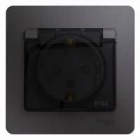 GLOSSA РОЗЕТКА с зазем. со шторками с крышкой,IP44,16А, 250В, в сборе,ГРАФИТ