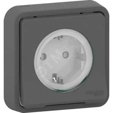 MUREVA S, РОЗЕТКА с з/к. и шт., скрытой установки, АНТРАЦИТ, IP55