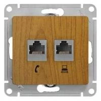 Двойная компьютерная розетка GLOSSA RJ45+RJ45, кат.5E, механизм, дуб