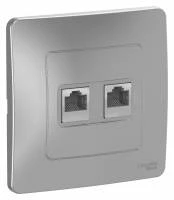 Двойная компьютерная розетка BLANCA RJ45, кат.5E + телефон. RJ11, алюминий